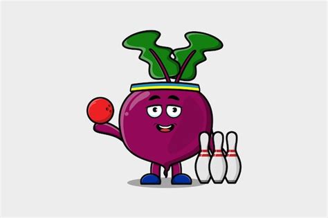 Premium Vector Cute Cartoon Beetroot Character Playing Bowling In