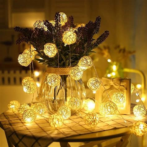 10 20 40 100leds Warm White Rattan Ball Led String Light Holiday