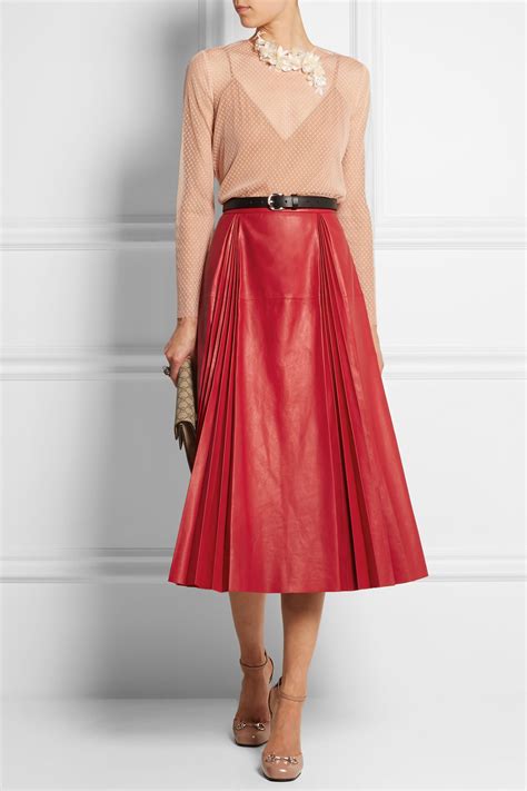 Gucci Pleated Leather Skirt In Red Lyst