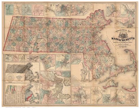 Massachusetts 1861 Walling Old State Map Reprint Old Maps