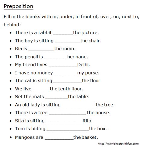 Fill In The Blanks With Correct Preposition