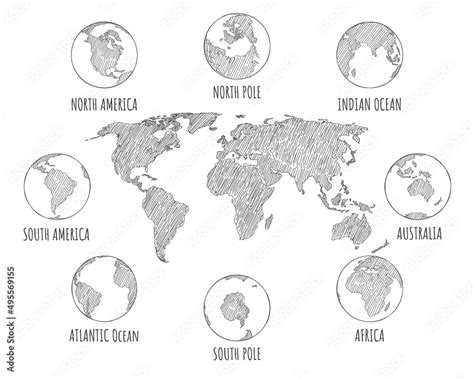 Globe maps sketch Stock Vector | Adobe Stock