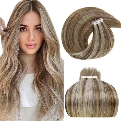 【only One】laavoo Tape In Real Hair Extensions Human Hair Blonde Highlight Ash Brown