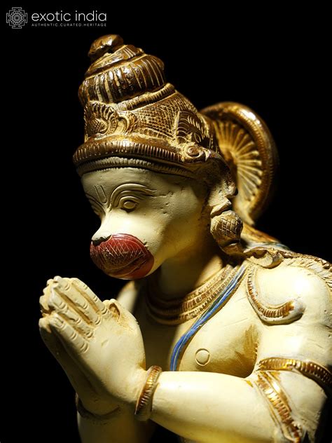 Colorful Lord Hanuman Seated In Namaskar Gesture Brass Statue