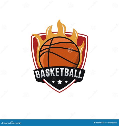 Minimalist Basketball Fire Emblem Team Shield Logo Cartoon Vector ...