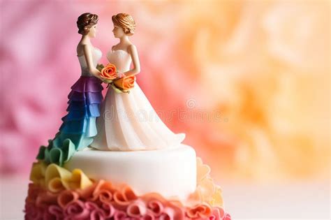 Wedding Cake Topper With Two Brides Figurines Of A Lesbian Couple Gay Marriage Concept Stock
