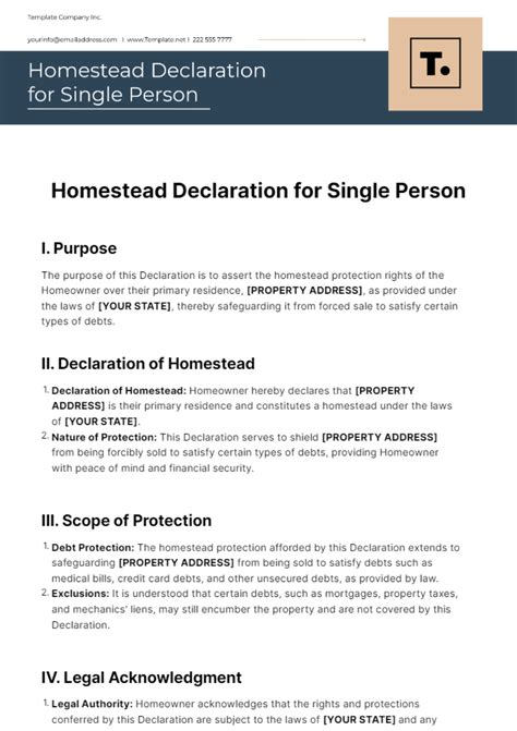 Free Homestead Declaration For Single Person Template Edit Online And Download