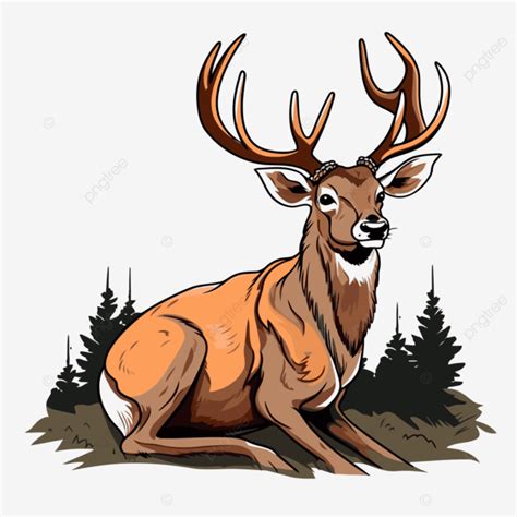 Whitetail Buck Vector Sticker Clipart Deer Is Sitting Down In The