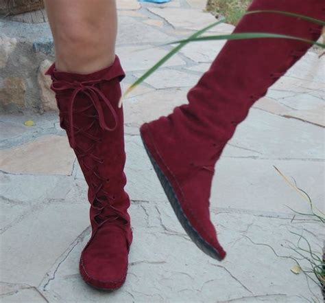 Burgundy Knee High Handmade Elf Boots Made To Order On Etsy