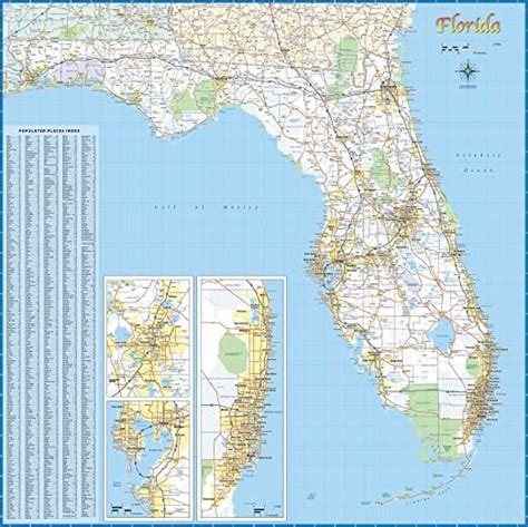 Florida Laminated Wall Map - Detailed Roads and Cities