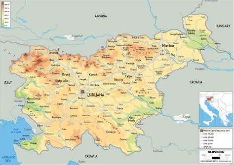Carta geografica della Slovenia: topografia e caratteristiche fisiche