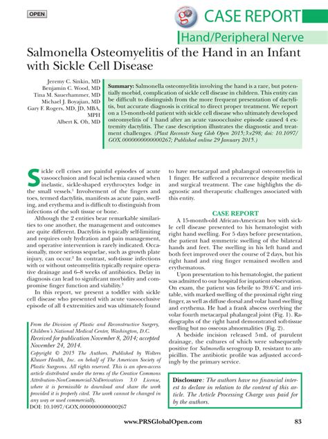 Pdf Salmonella Osteomyelitis Of The Hand In An Infant With Sickle