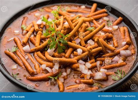 Spicy Sev Bhaji Or Ganthiya Nu Shaak Recipe From India Stock Photo