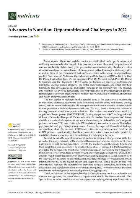 PDF Advances In Nutrition Opportunities And Challenges In 2022