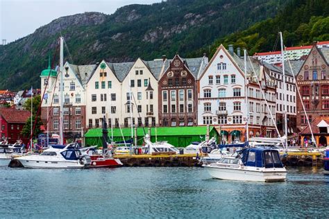 Vue De Centre De La Ville De Bergen Norv Ge Avec Bryggen Photo Stock