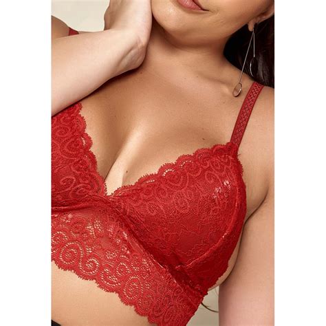 Sutiã Plus Size Sem Bojo Em Renda Trabalhada Vermelho O32 COMPRA FACIL LINGERIE