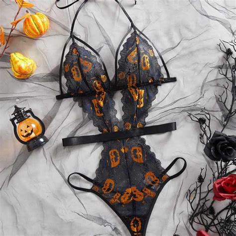 Chuangerm Spot Women S Sexy Halloween Bodysuit Gothic Skeleton Print Lingerie Role Play
