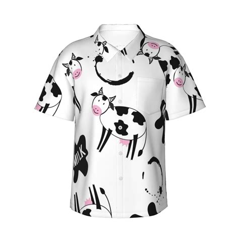 Disketp Hawaiian Shirts For Mencute Cow And Milk Stains Print Mens