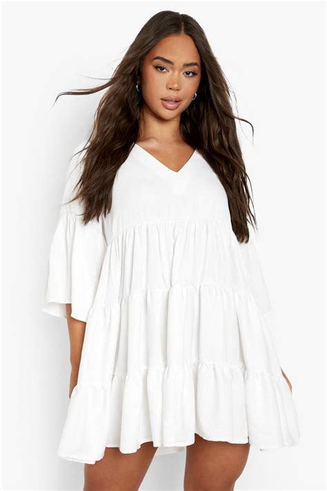 Flared Sleeve Chambray Smock Dress Boohoo Uk