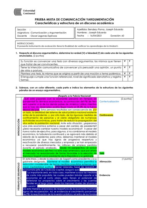 Prueba Mixta Consolidado 1 PRUEBA MIXTA DE COMUNICACIN YARGUMENTACI