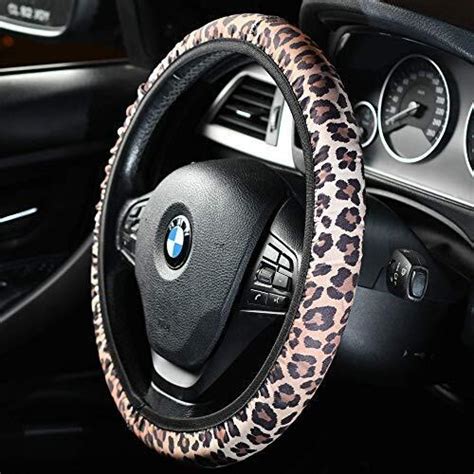 Pieces Leopard Cheetah Print Steering Wheel Cover Set With Car Cup