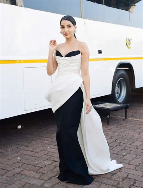 Nora Fatehi Looks Holy Divine In Sexy Black And White Gown With Floor