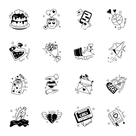 Premium Vector Collection Of Valentine Day Glyph Stickers