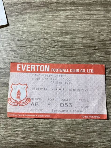 EVERTON V MANCHESTER United Division 1 09 09 89 1989 90 Ticket Stub EUR