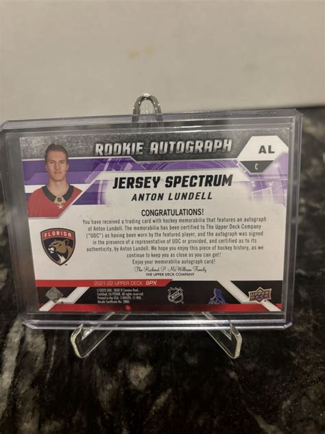 2021 22 UD SPx Spectrum 35 Rookie Patch Auto RPA Anton Lundell Jersey