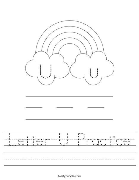 Letter U Practice Worksheet Twisty Noodle