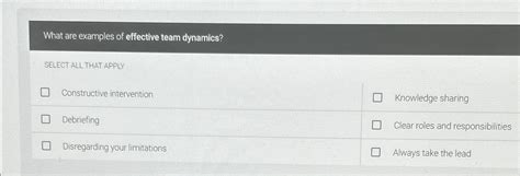 Solved What Are Examples Of Effective Team Dynamics SELECT Chegg