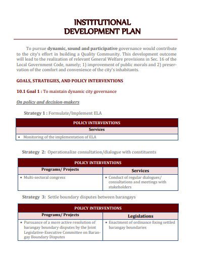 Free 10 Institutional Development Plan Samples In Pdf Ms Word