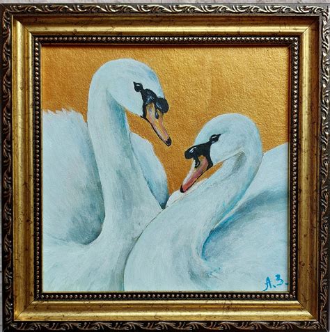 Swans Painting Original Golden FRAMED Painting White Swan - Etsy