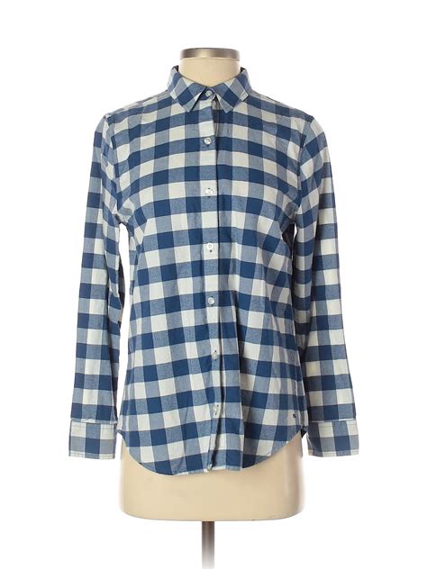 Vineyard Vines 100 Cotton Checkered Gingham Blue Long Sleeve Button