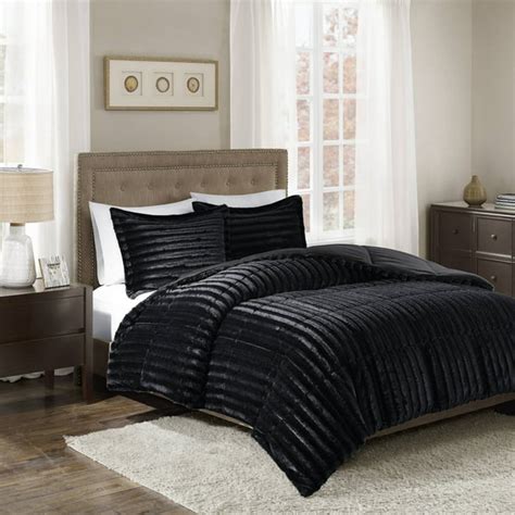 Home Essence York Faux Fur 3 Piece Solid Comforter Set Fullqueen