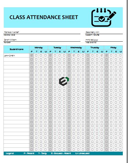 Download [free] Class Attendance Record Format In Excel