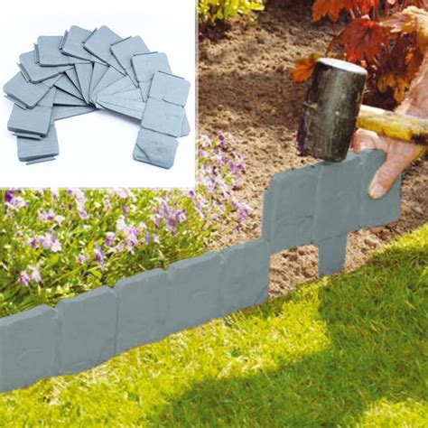 20pc Grey Garden Fence Edging Cobbled Stone Effect Grandado