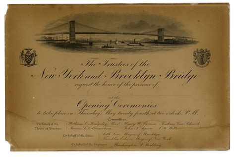 Lot Detail - 1883 Invitation to the Brooklyn Bridge Opening Ceremonies