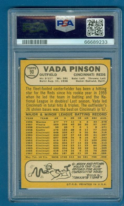 Topps Baseball Vada Pinson Reds Psa Nm Mt From Vending Ebay