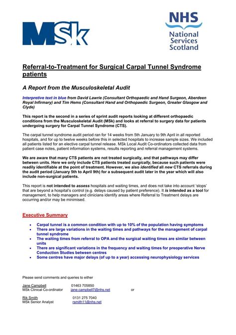 Referral-to-Treatment for Surgical Carpal Tunnel - 18 Weeks