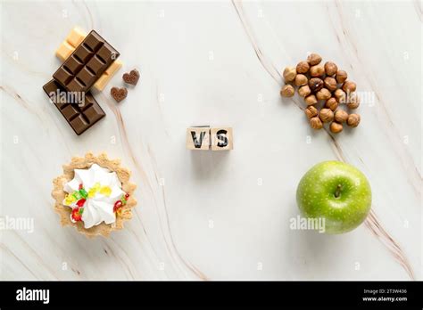 Unhealthy Creamy Tart Chocolate Vs Healthy Hazelnut Apple Texture