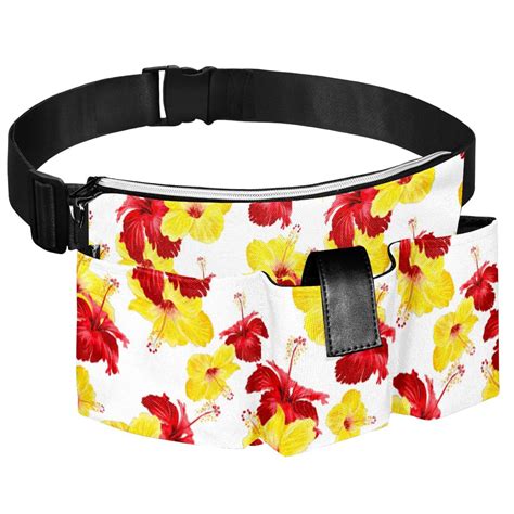 Ownta Yellow Red Gibiscus Flowers Floral Pattern Canvas Tool Purses