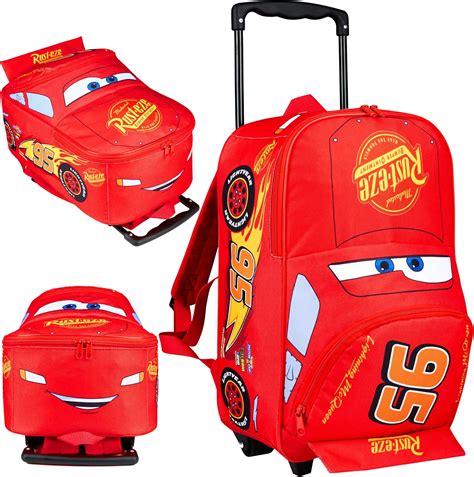 disney cars suitcase kids trolley backpack wheeled travel bag