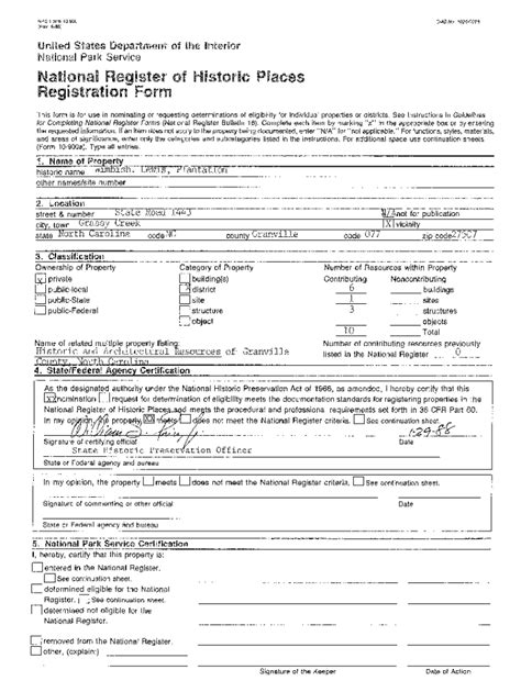 Fillable Online Fillable Online NPS Form 10 900 Rev 8 86 United