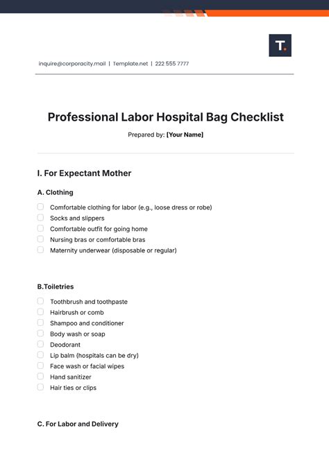 Free Professional Labor Hospital Bag Checklist Template to Edit Online