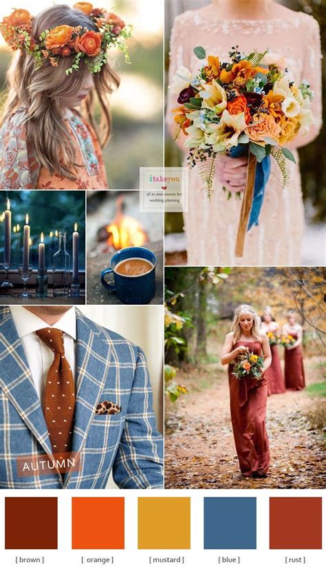 Autumn Colours Wedding Theme Blue Brown Mustard Orange Rust