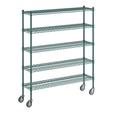 Regency 12 X 48 X 60 Nsf Green Epoxy Mobile Wire Shelving Starter Kit With 5 Shelves