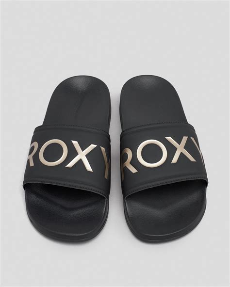 Shop Roxy Slippy Slide Sandals In Black M Gold Fast Shipping Easy