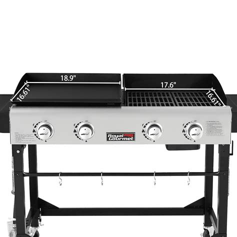 Royal Gourmet Portable Gas Grill And Griddle Combo 4 Burner Liquid Propane Flat Top Grill Gd401