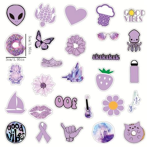 50pcs Purple Stickers, Stickers Plants Animal Print Paper Irregular ...